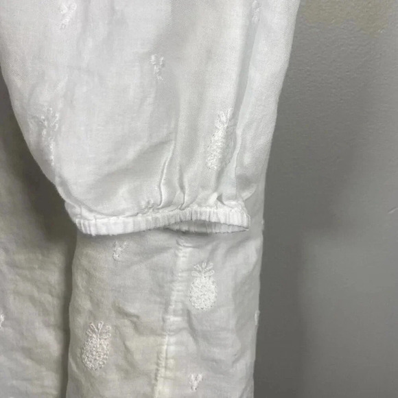 J. Jill White Embroidered Blouse Size XS Boho Peasant Tropical Pineapple Top - Picture 2 of 9